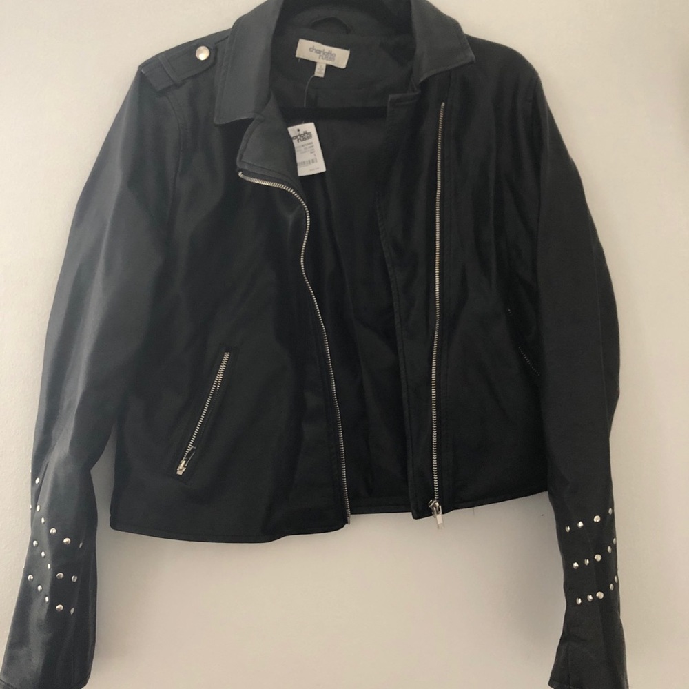 Faux leather motto jacket